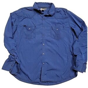 Decree Navy Thick Stitching Button-Up Roll Tab Sleeve Double Pockets Men's XXL